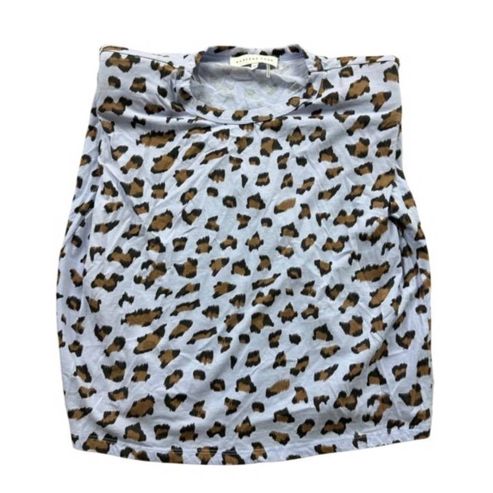 Endless Rose XS Animal‎ Print Top Brown Spots Light Blue Casual